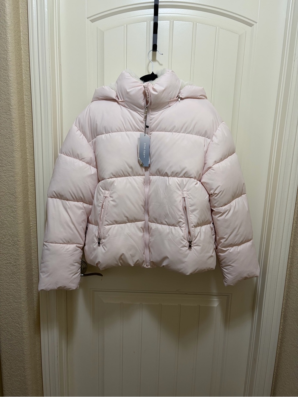 Women's Light Pink Puffer Jacket - Hooded Winter Coat